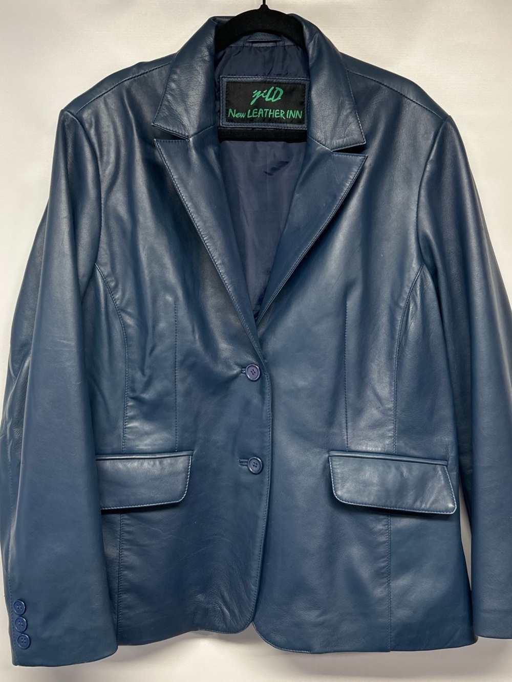 Women’s Navy Leather Blazer Jacket